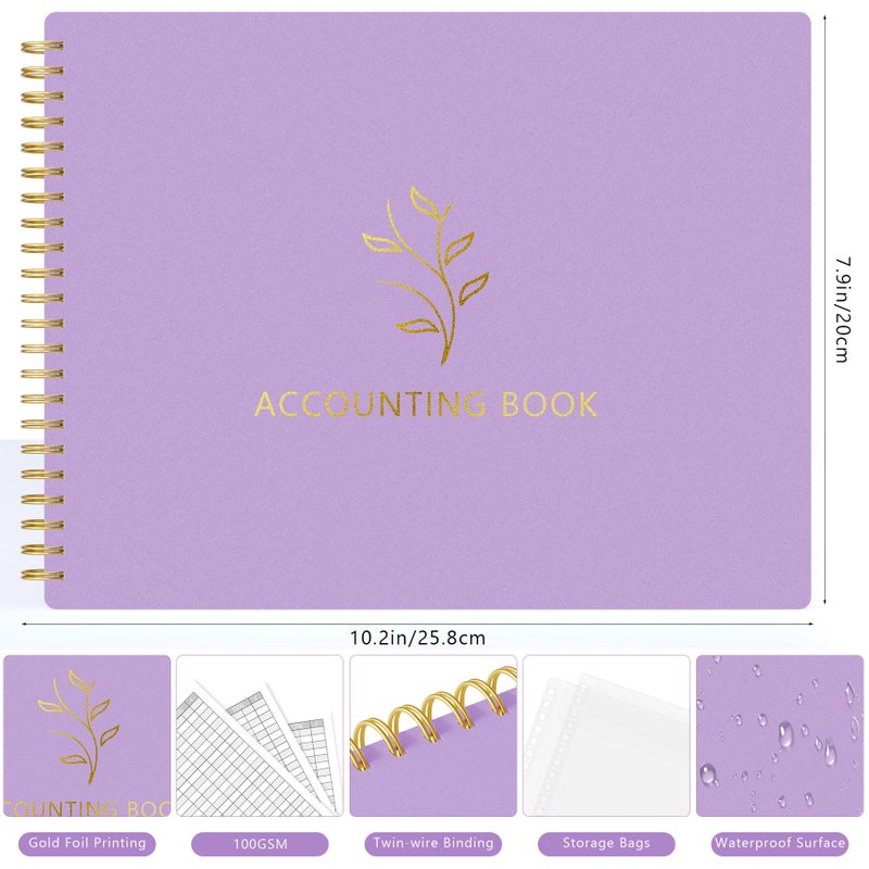 AKONEGE Accounting Ledger Book for Small Business Bookkeeping & Personal Use  Horizontal Expense Tracker Notebook for Family Budget  Bookkeeping Record Book Money Expense & Income Log Journal  Purple - Image 2